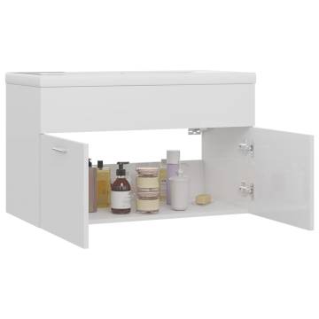 High Gloss White Sink Cabinet with Built-in Basin - Modern Design