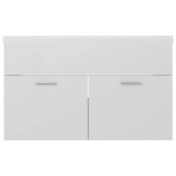 High Gloss White Sink Cabinet with Built-in Basin - Modern Design