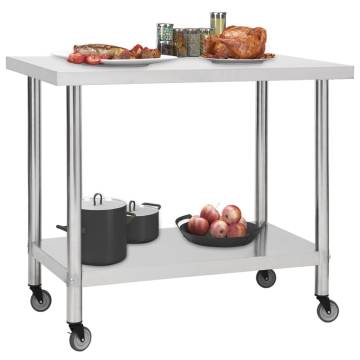 Stainless Steel Kitchen Work Table with Wheels - 80x60x85 cm