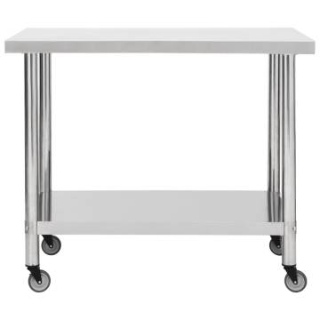 Stainless Steel Kitchen Work Table with Wheels - 80x60x85 cm