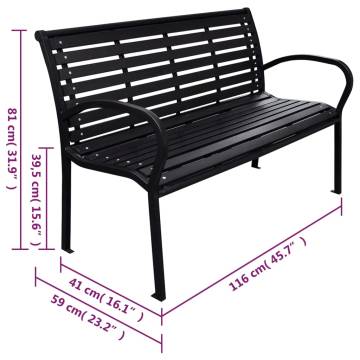 Stylish Black Garden Bench - 116 cm Steel & WPC