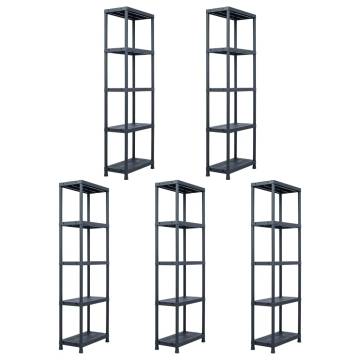 5-Piece Black Storage Shelf Racks - 125 kg Capacity