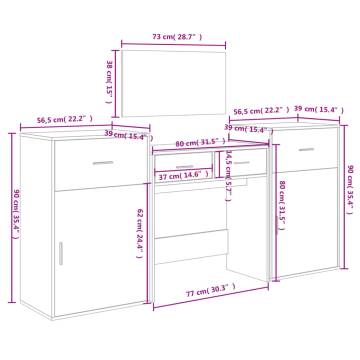 4 Piece Dressing Table Set - Concrete Grey Engineered Wood