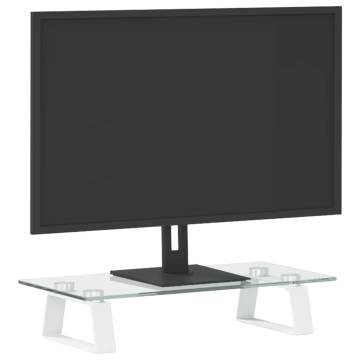 Modern White Monitor Stand - Glass & Metal, Ergonomic Design