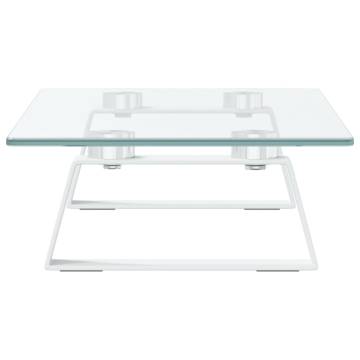 Modern White Monitor Stand - Glass & Metal, Ergonomic Design