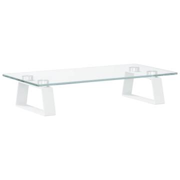 Modern White Monitor Stand - Glass & Metal, Ergonomic Design