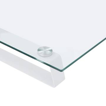 Modern White Monitor Stand - Glass & Metal, Ergonomic Design