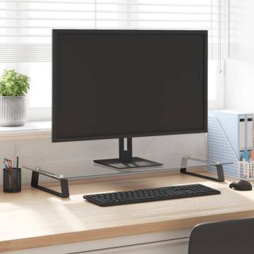 Stylish Black Monitor Stand - Tempered Glass & Metal | HipoMarket