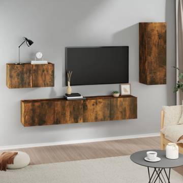 4 Piece Smoked Oak TV Cabinet Set - Stylish Storage Solution