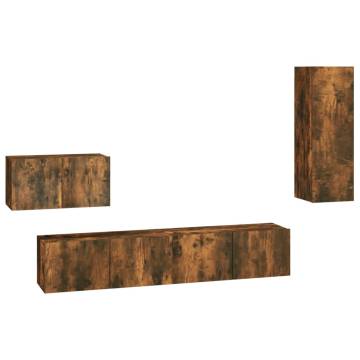 4 Piece Smoked Oak TV Cabinet Set - Stylish Storage Solution