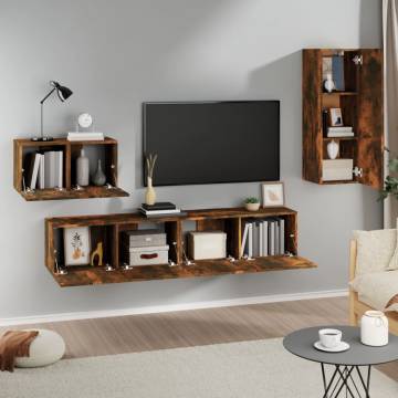 4 Piece Smoked Oak TV Cabinet Set - Stylish Storage Solution