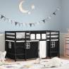 Kids' Loft Bed with Curtains - White & Black, Solid Pine 90x200cm