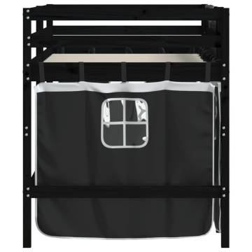 Kids' Loft Bed with Curtains - White & Black, Solid Pine 90x200cm