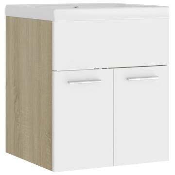 Sink Cabinet with Built-in Basin - White & Sonoma Oak Finish