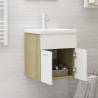 Sink Cabinet with Built-in Basin - White & Sonoma Oak Finish