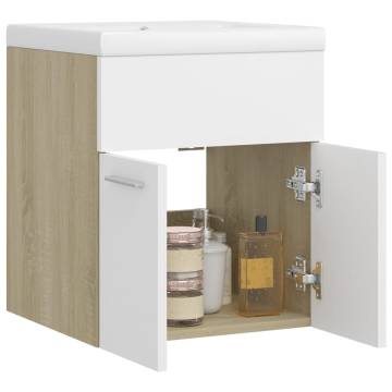 Sink Cabinet with Built-in Basin - White & Sonoma Oak Finish