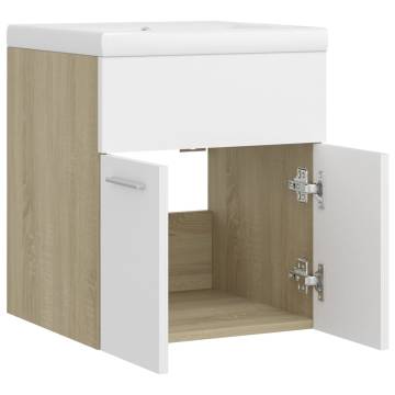 Sink Cabinet with Built-in Basin - White & Sonoma Oak Finish