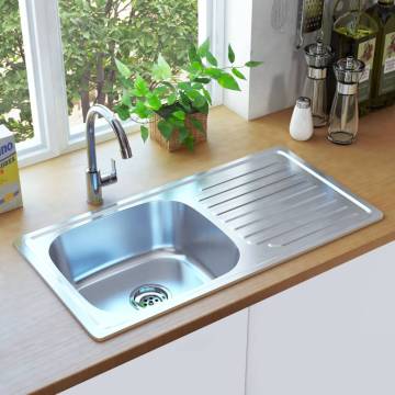 Stainless Steel Kitchen Sink with Strainer & Trap - 75x40 cm