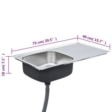 Stainless Steel Kitchen Sink with Strainer & Trap - 75x40 cm