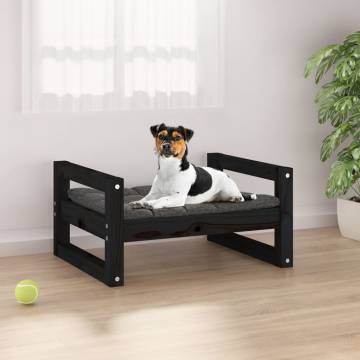 Stylish Black Dog Bed - Solid Pine Wood | 55.5x45.5x28 cm