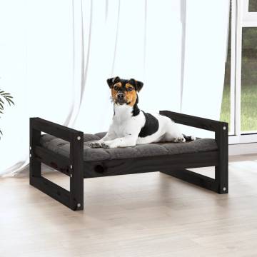 Stylish Black Dog Bed - Solid Pine Wood | 55.5x45.5x28 cm