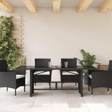 Garden Table with Glass Top - Black Poly Rattan 190x80 cm