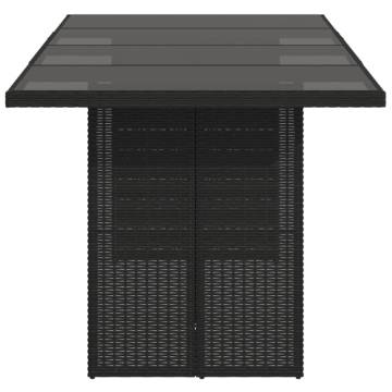 Garden Table with Glass Top - Black Poly Rattan 190x80 cm