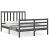 Grey Bed Frame with Headboard - Solid Wood 140x190 cm