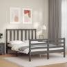 Grey Bed Frame with Headboard - Solid Wood 140x190 cm