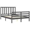 Grey Bed Frame with Headboard - Solid Wood 140x190 cm