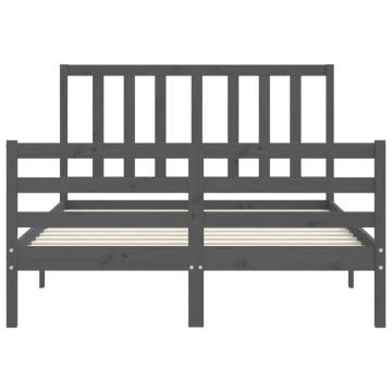 Grey Bed Frame with Headboard - Solid Wood 140x190 cm