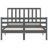 Grey Bed Frame with Headboard - Solid Wood 140x190 cm