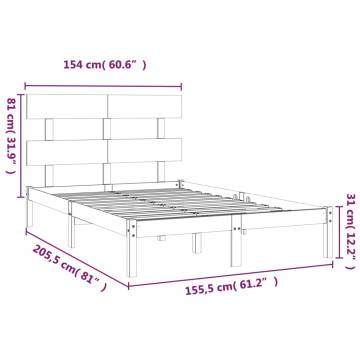 White Solid Wood King Size Bed Frame 150x200 cm - HipoMarket