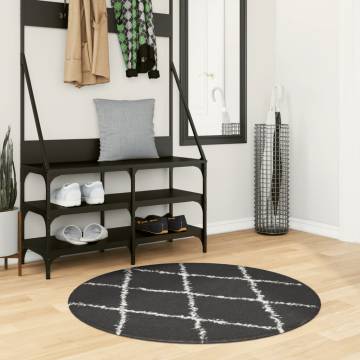 Shaggy Rug PAMPLONA High Pile Black & Cream Ø 100 cm - Hipomarket