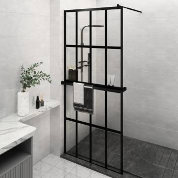 Modern Walk-in Shower Wall with Shelf - Black 90x195 cm