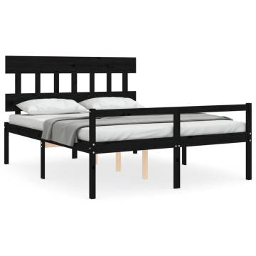 Black King Size Bed Frame with Headboard - Solid Wood