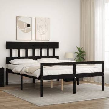 Black King Size Bed Frame with Headboard - Solid Wood