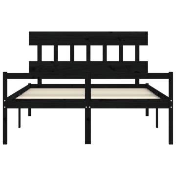 Black King Size Bed Frame with Headboard - Solid Wood