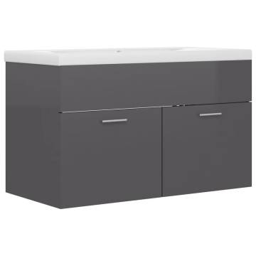 High Gloss Grey Sink Cabinet with Built-in Basin - Hipomarket