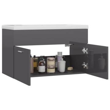 High Gloss Grey Sink Cabinet with Built-in Basin - Hipomarket