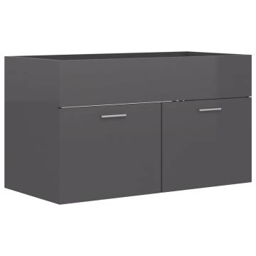 High Gloss Grey Sink Cabinet with Built-in Basin - Hipomarket