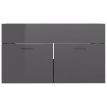 High Gloss Grey Sink Cabinet with Built-in Basin - Hipomarket