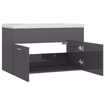 High Gloss Grey Sink Cabinet with Built-in Basin - Hipomarket