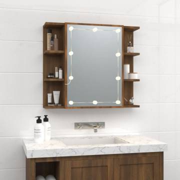 LED Mirror Cabinet in Brown Oak | Trendy Storage Solution