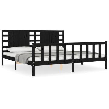 Black Bed Frame with Headboard - Solid Pinewood 200x200 cm