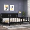 Black Bed Frame with Headboard - Solid Pinewood 200x200 cm