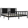 Black Bed Frame with Headboard - Solid Pinewood 200x200 cm