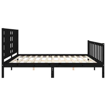 Black Bed Frame with Headboard - Solid Pinewood 200x200 cm