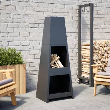 Outdoor Fireplace with Log Store - Tower Design Black Steel