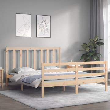 King Size Solid Wood Bed Frame with Headboard - Durable & Rustic